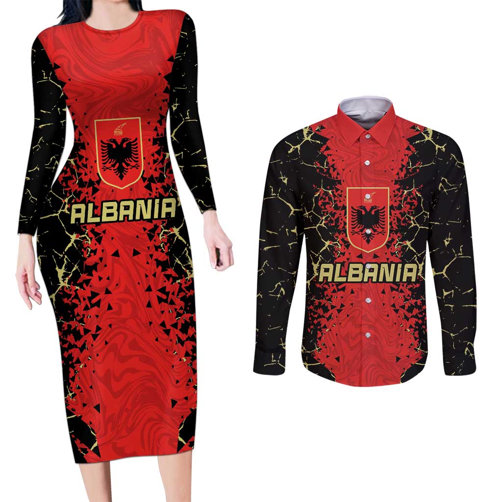 Custom Albania Football 2024 Go Champion Couples Matching Long Sleeve Bodycon Dress and Long Sleeve Button Shirt - Wonder Print Shop