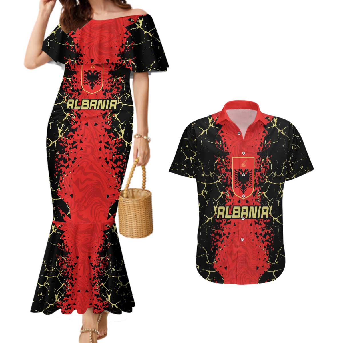 Custom Albania Football 2024 Go Champion Couples Matching Mermaid Dress and Hawaiian Shirt - Wonder Print Shop