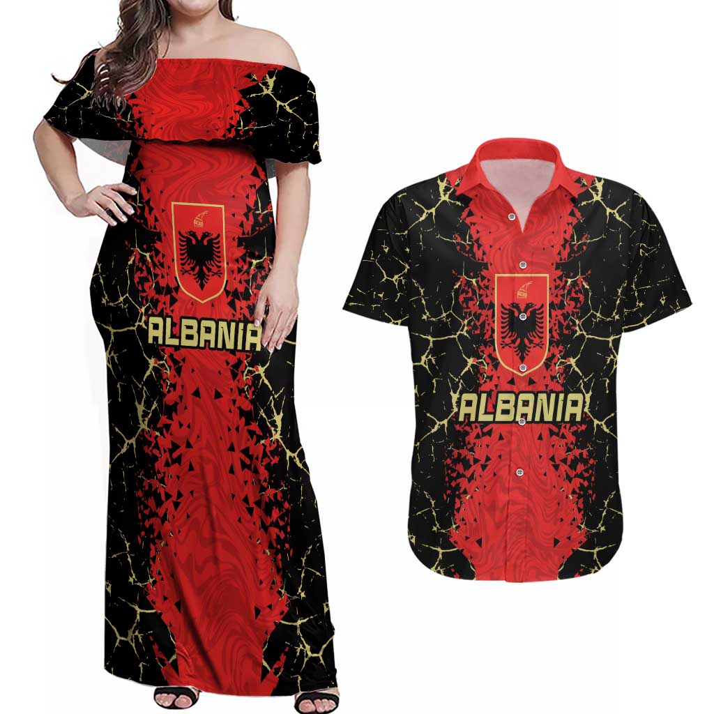 Custom Albania Football 2024 Go Champion Couples Matching Off Shoulder Maxi Dress and Hawaiian Shirt - Wonder Print Shop