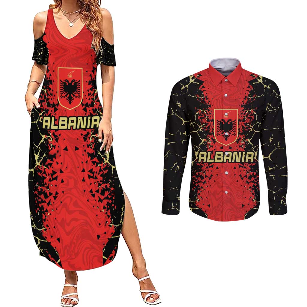 Custom Albania Football 2024 Go Champion Couples Matching Summer Maxi Dress and Long Sleeve Button Shirt - Wonder Print Shop