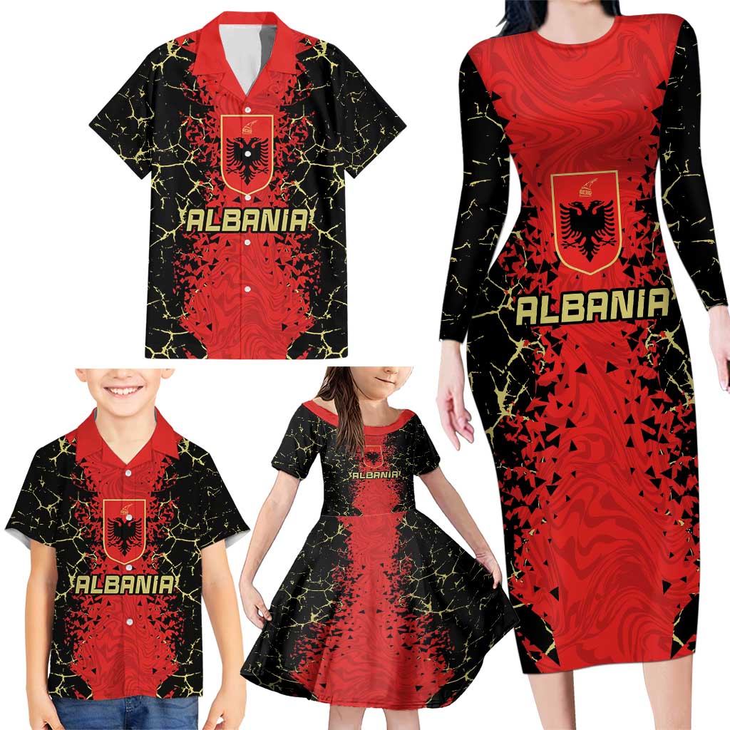 Custom Albania Football 2024 Go Champion Family Matching Long Sleeve Bodycon Dress and Hawaiian Shirt - Wonder Print Shop