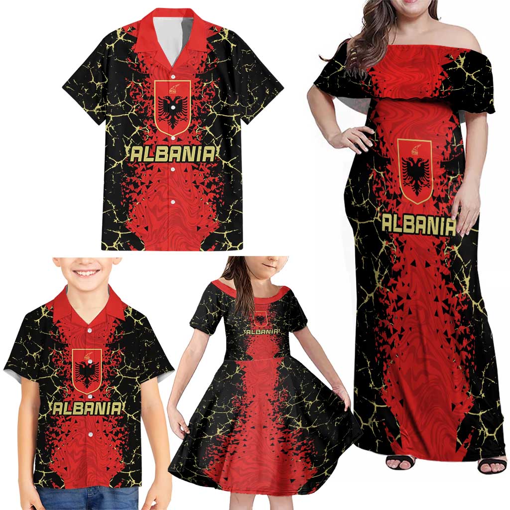 Custom Albania Football 2024 Go Champion Family Matching Off Shoulder Maxi Dress and Hawaiian Shirt - Wonder Print Shop