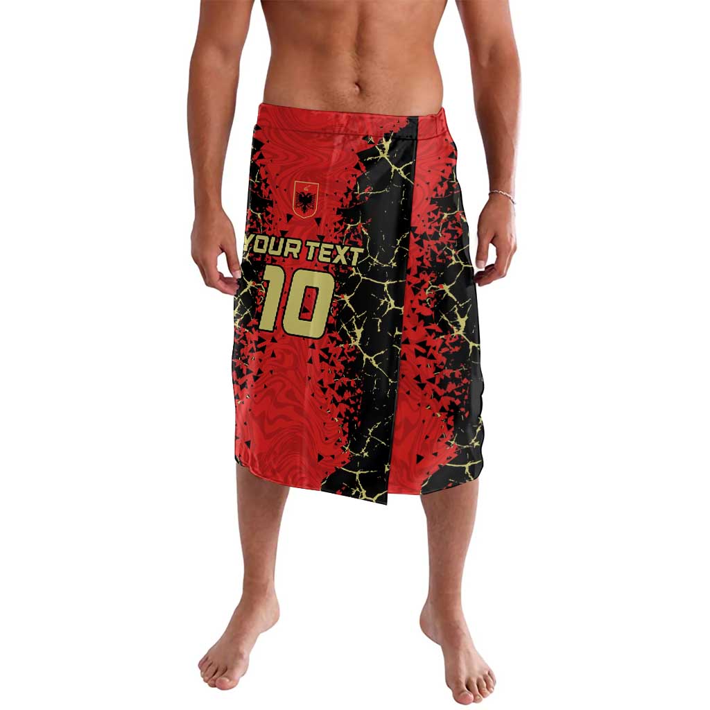 Men's red and black graphic football shorts with side slit and elastic waistband
