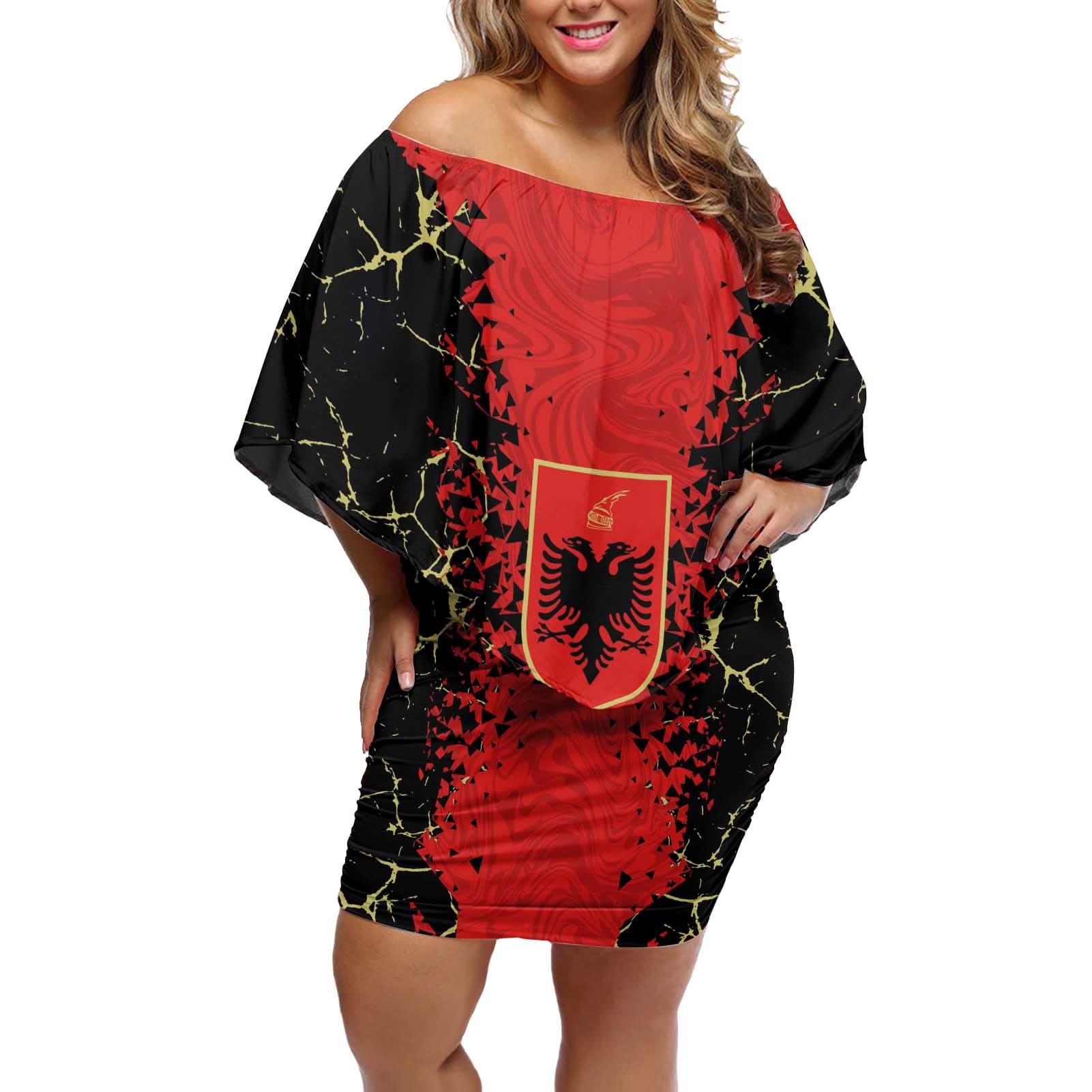 Custom Albania Football 2024 Go Champion Off Shoulder Short Dress - Wonder Print Shop