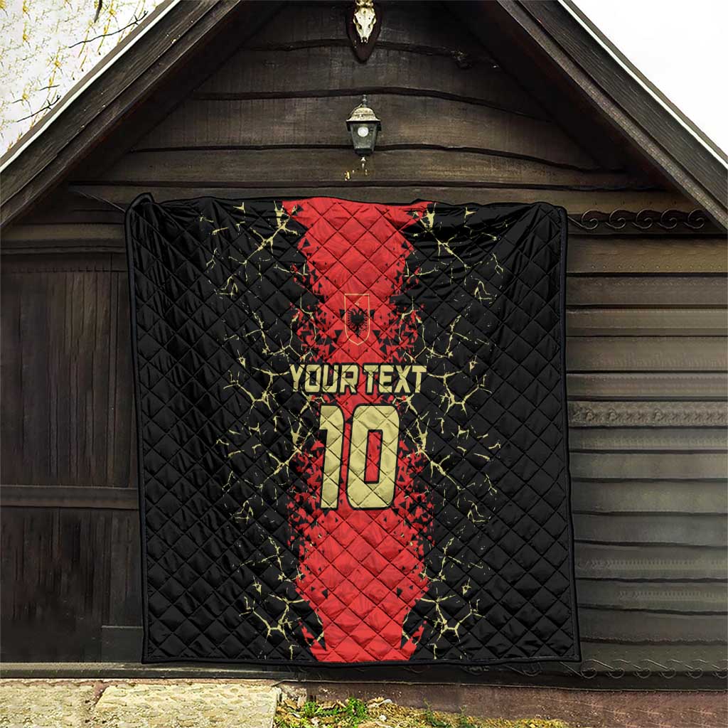 Quilt blanket hanging display: black and red football jersey design with number 10 and “YOUR TEXT”.