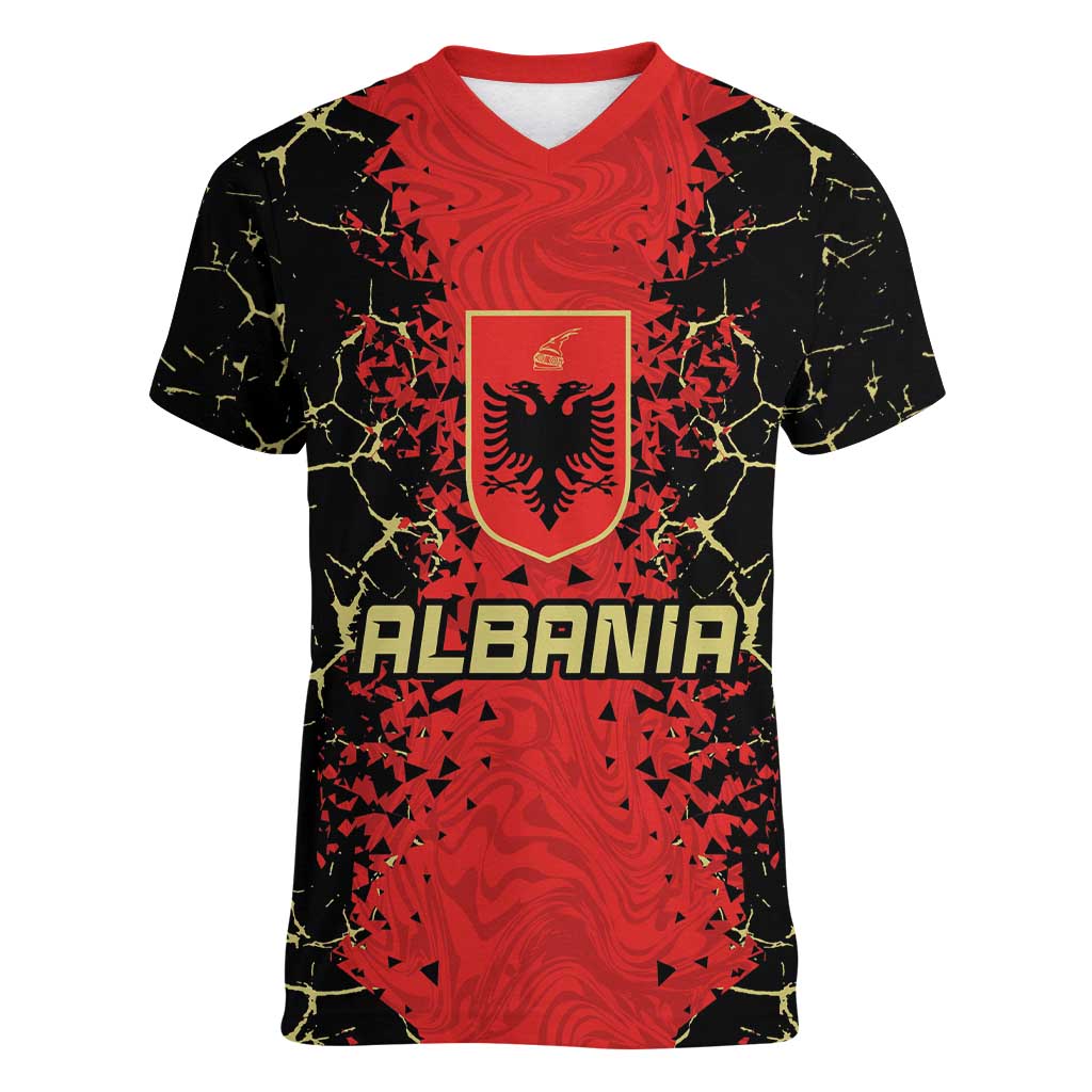 Custom Albania Football 2024 Go Champion Women V-Neck T-Shirt - Wonder Print Shop