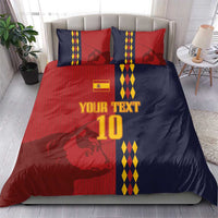 Red and dark blue football bedding set featuring “YOUR TEXT” and “10” on duvet