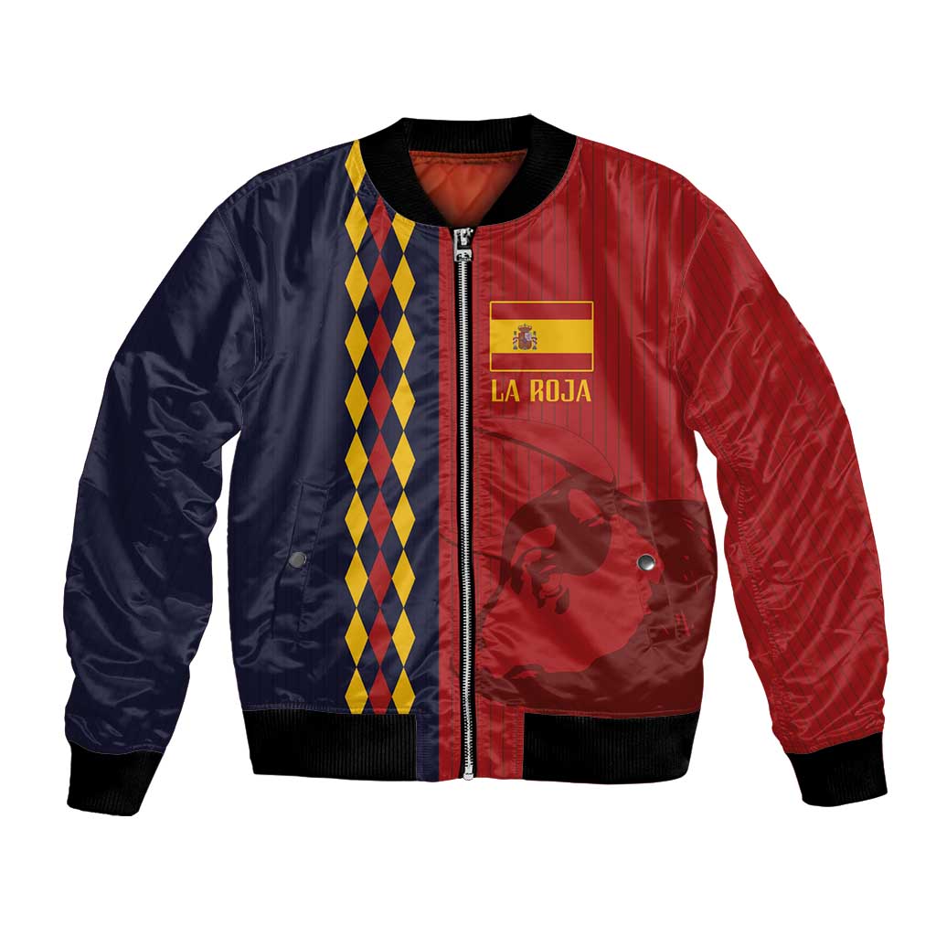 Red and navy bomber jacket with front zipper and Spain crest 'LA ROJA' graphic