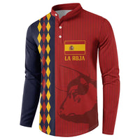 Red and navy button-up sweatshirt with yellow diamond side panels, crest and La Roja