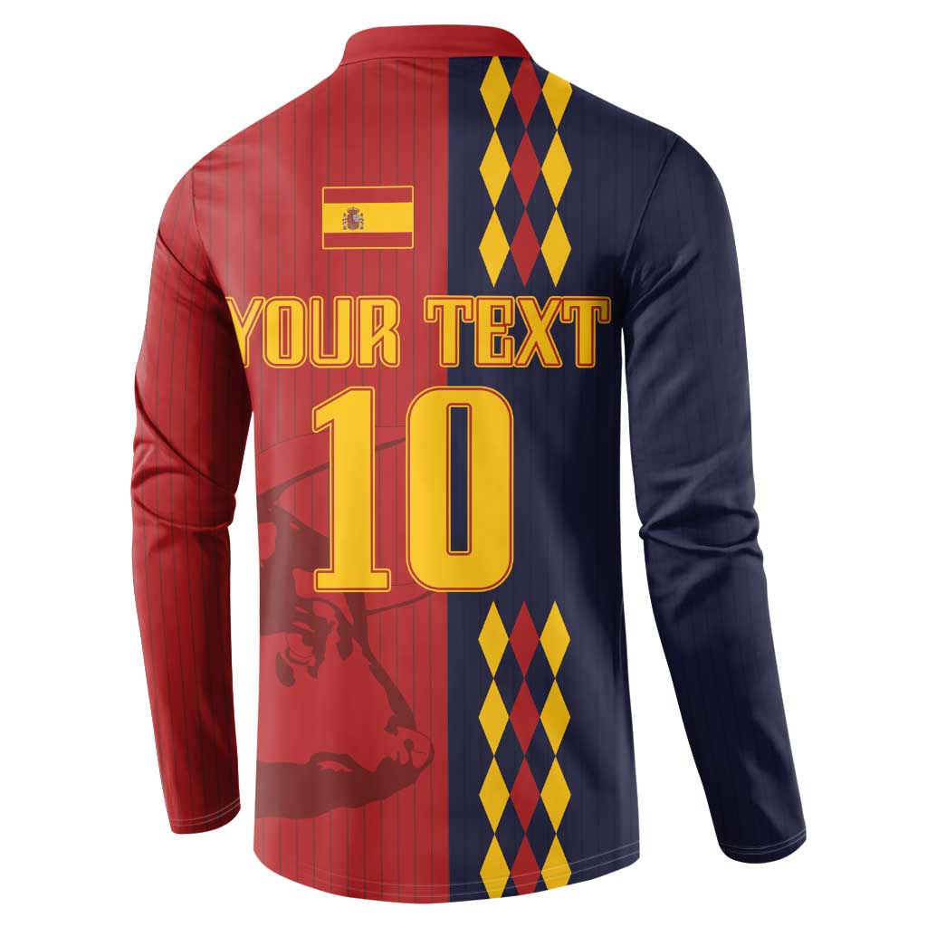 Back of red and navy button-up sweatshirt with YOUR TEXT and large 10 graphic