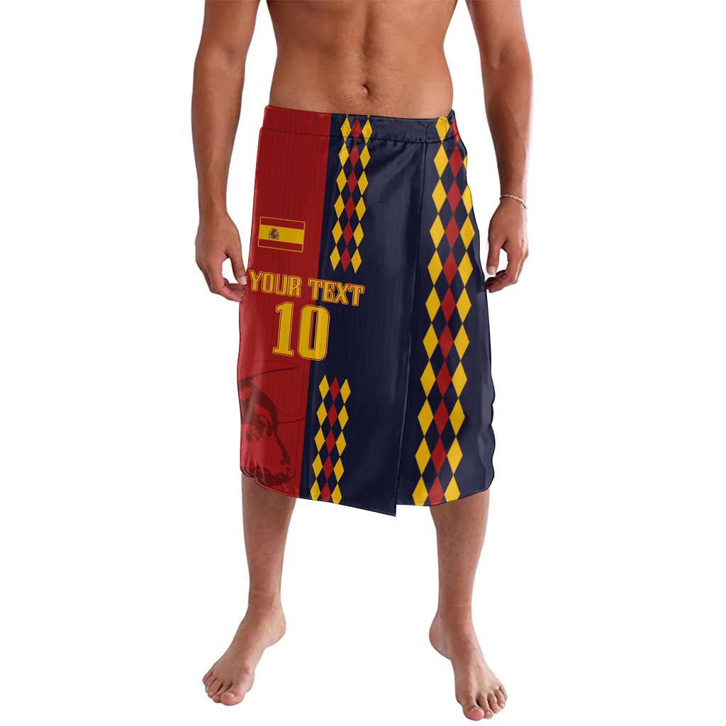 Men's football wrap shorts, red navy with yellow diamond panels and number 10 print