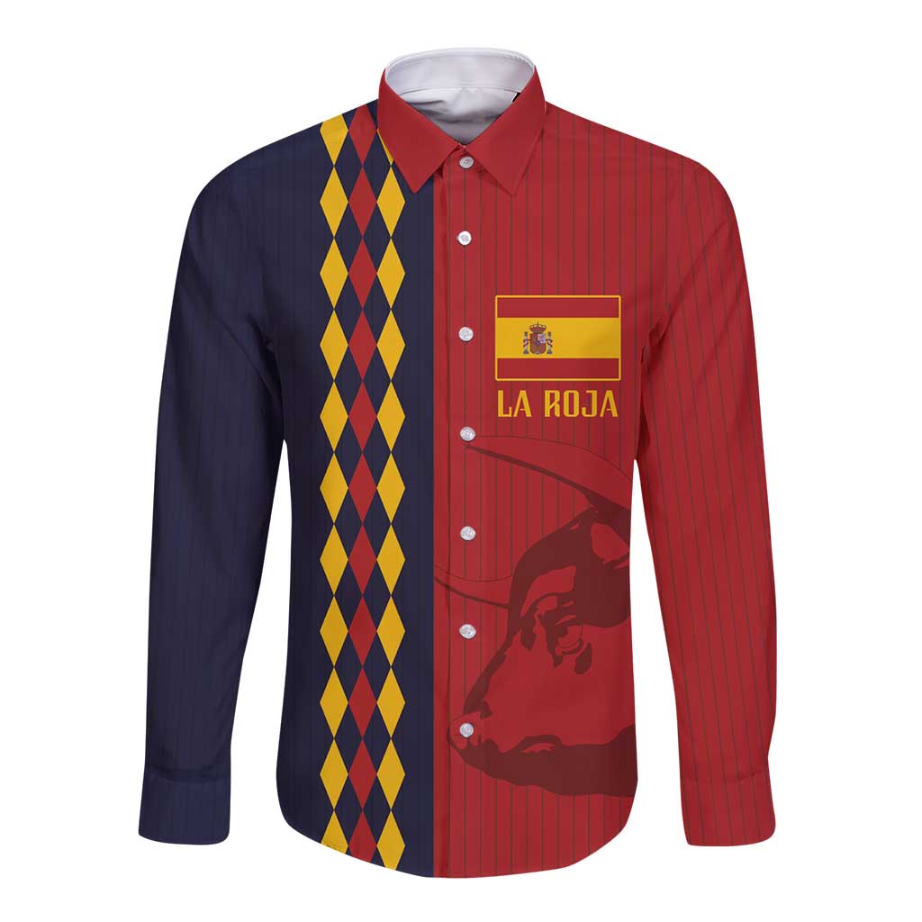Red/navy long-sleeve button shirt with crest, 'LA ROJA' and lion graphic