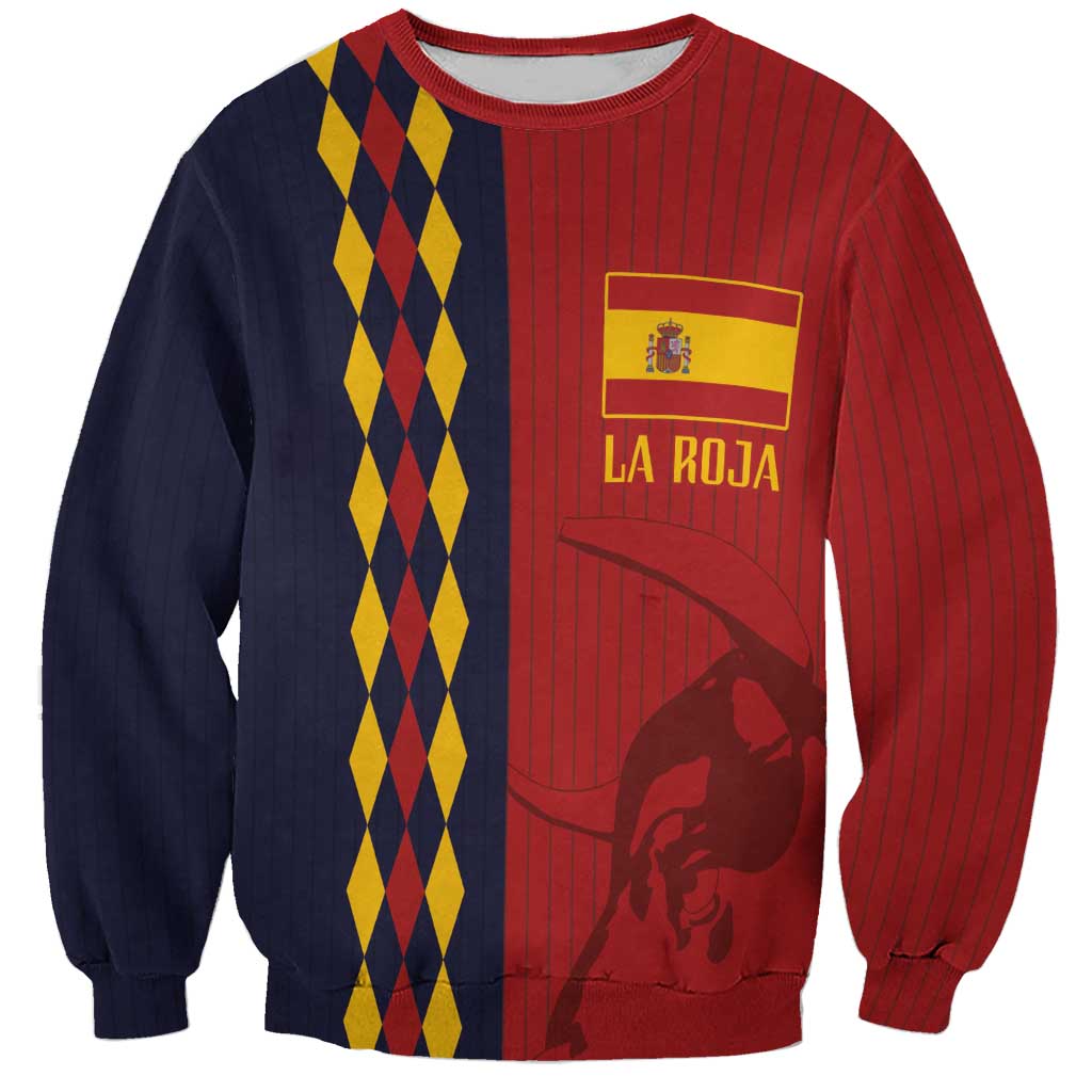 Unisex red and navy sweatshirt with front crest and LA ROJA graphic