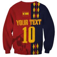 Unisex red and navy sweatshirt with YOUR TEXT 10 back print and crest