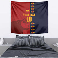 Spain-style football tapestry, red and navy with yellow crest, 'YOUR TEXT', and 10.