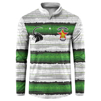 Custom Zimbabwe Rugby Button Sweatshirt Geometric Chevron Wall Motif Stripes Style