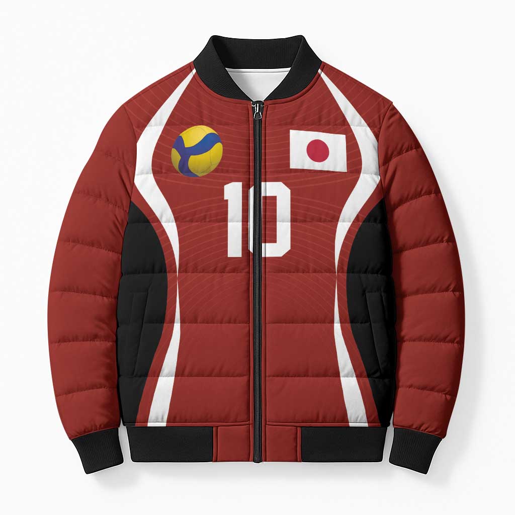 Custom Japan Volleyball Bomber Puffer Jacket Sporty Style Red Color