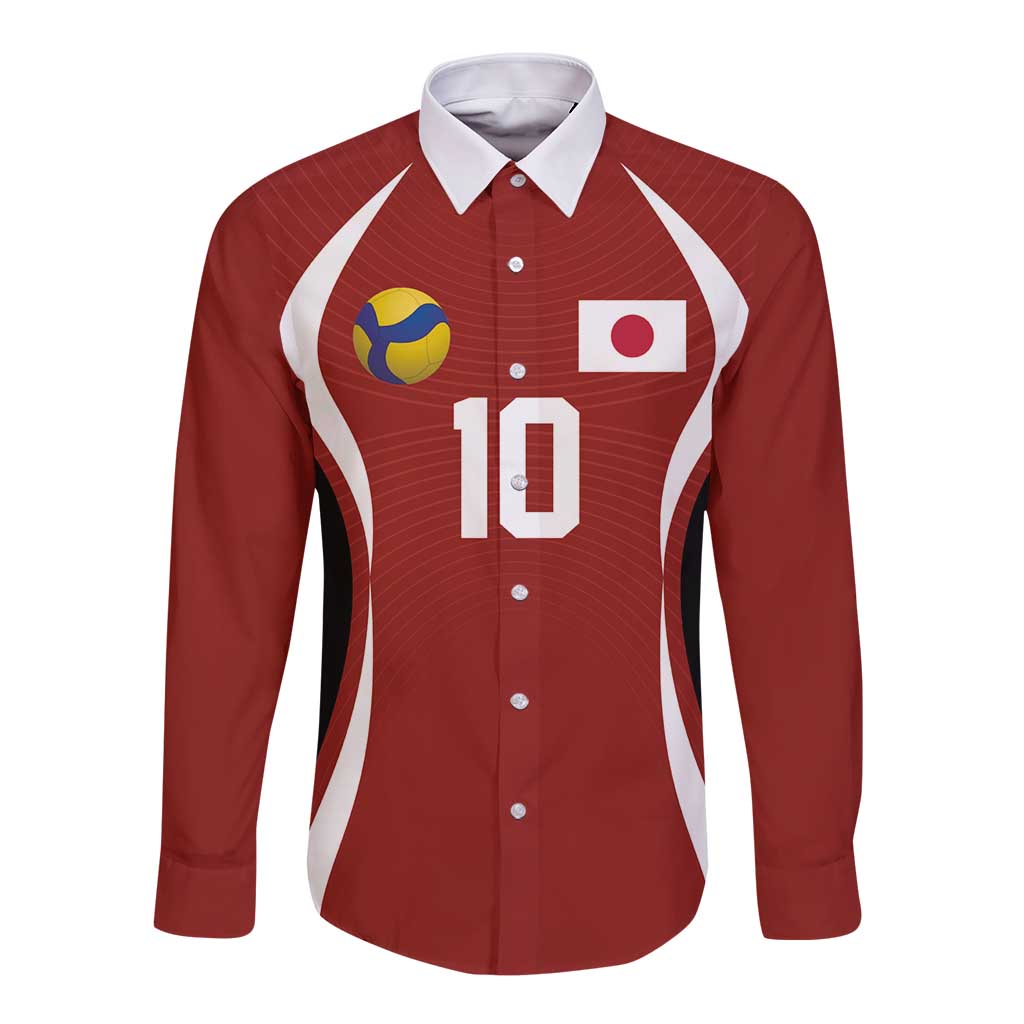 Custom Japan Volleyball Long Sleeve Button Shirt Sporty Style Red Color