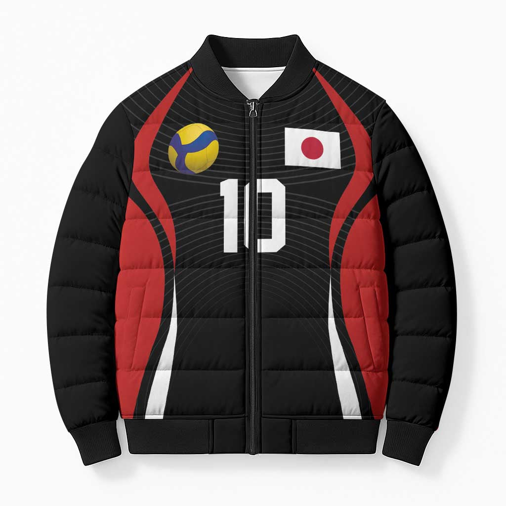Custom Japan Volleyball Bomber Puffer Jacket Sporty Style Black Color