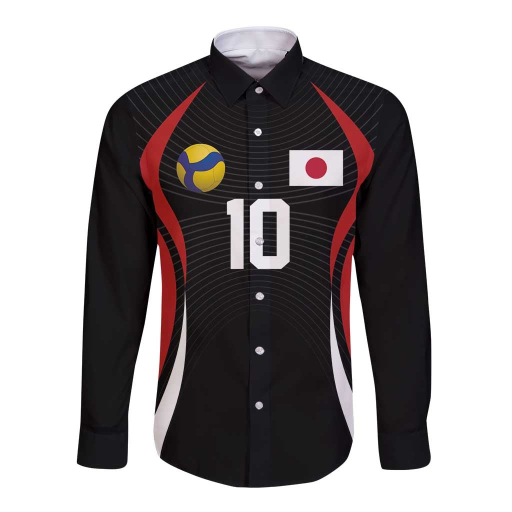 Custom Japan Volleyball Long Sleeve Button Shirt Sporty Style Black Color