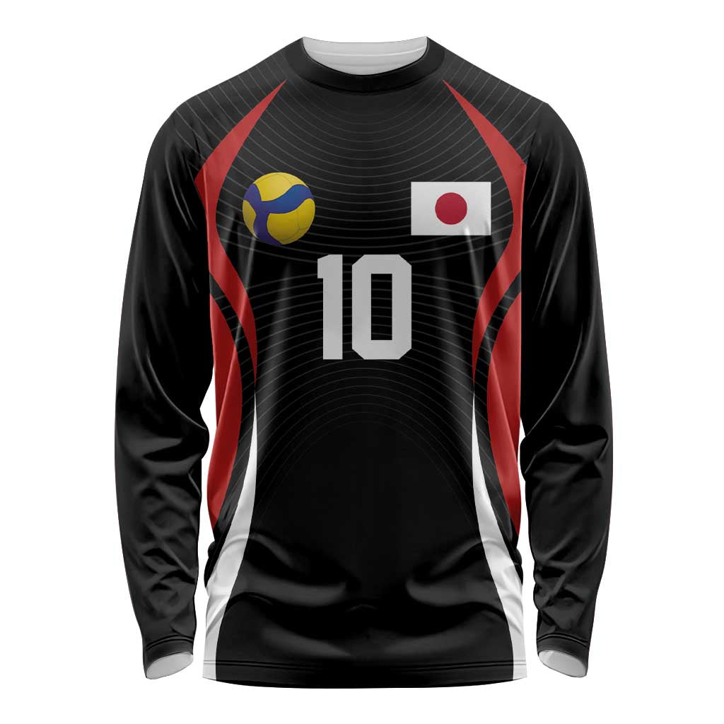 Custom Japan Volleyball Long Sleeve Shirt Sporty Style Black Color