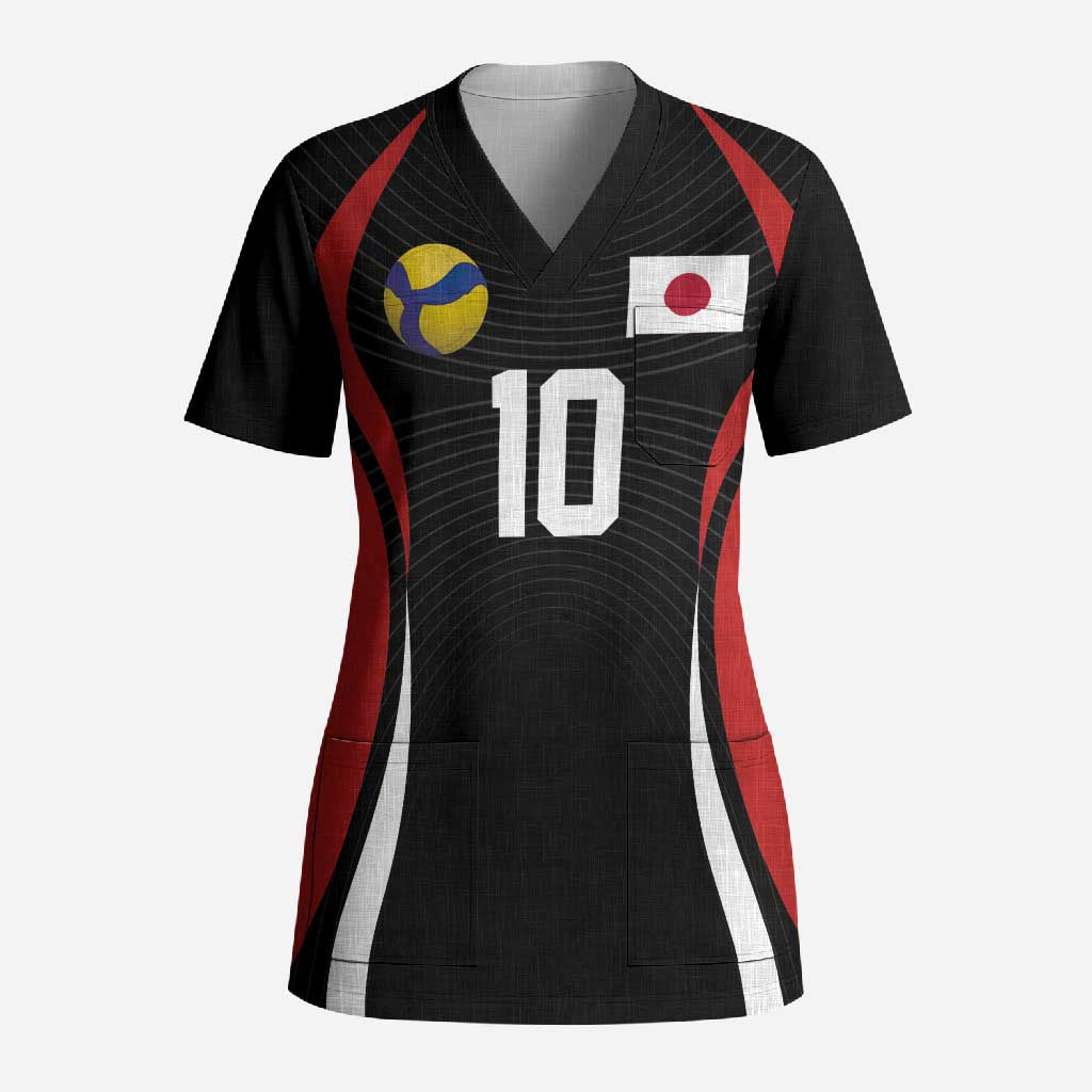 Custom Japan Volleyball Scrub Top Sporty Style Black Color