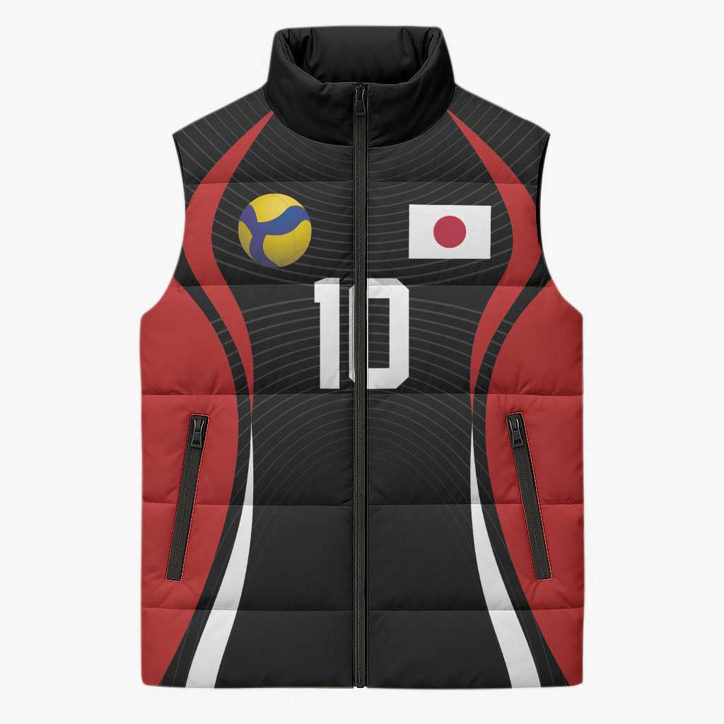Custom Japan Volleyball Sleeveless Puffer Jacket Sporty Style Black Color