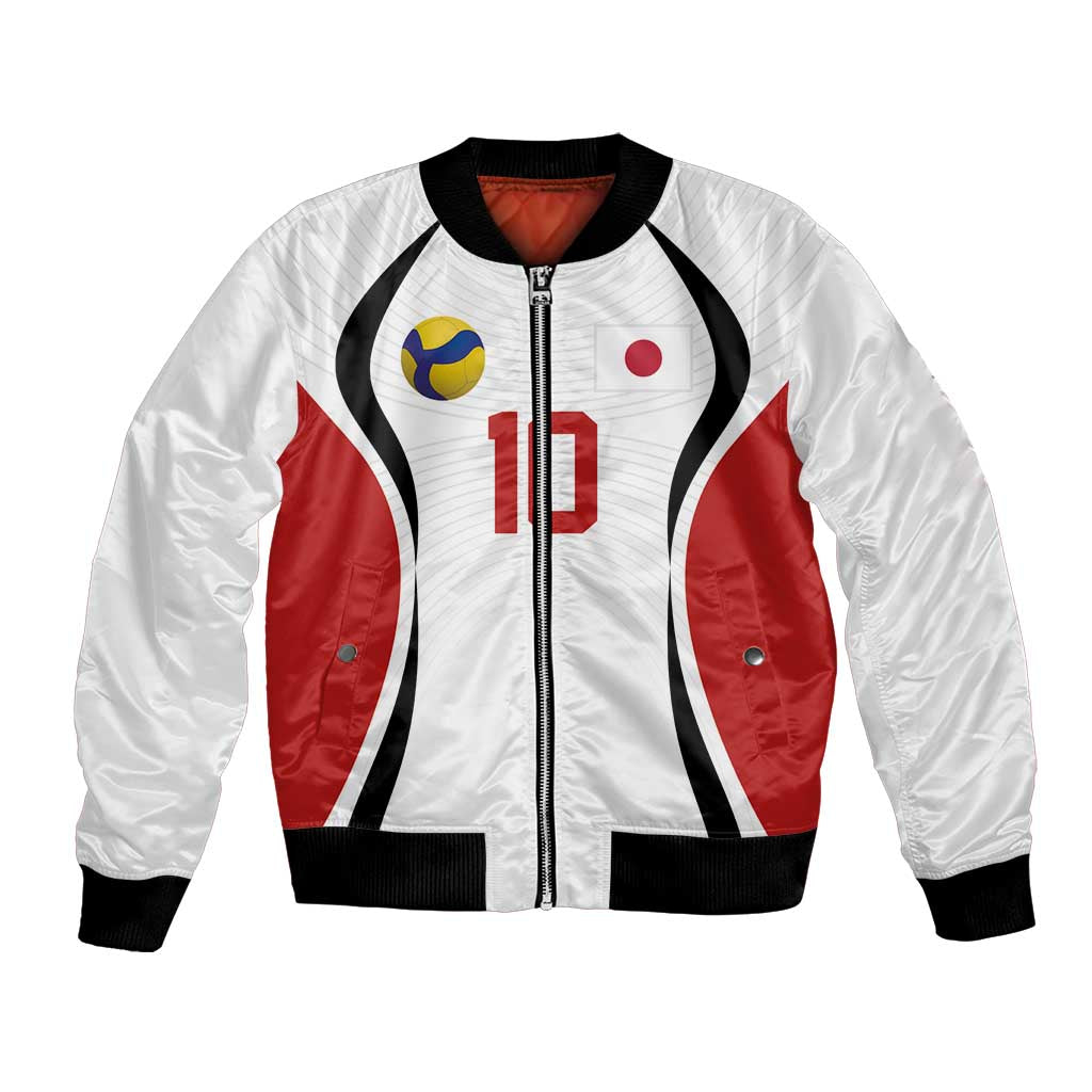 Custom Japan Volleyball Bomber Jacket Sporty Style White Color