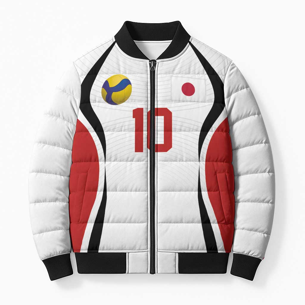 Custom Japan Volleyball Bomber Puffer Jacket Sporty Style White Color