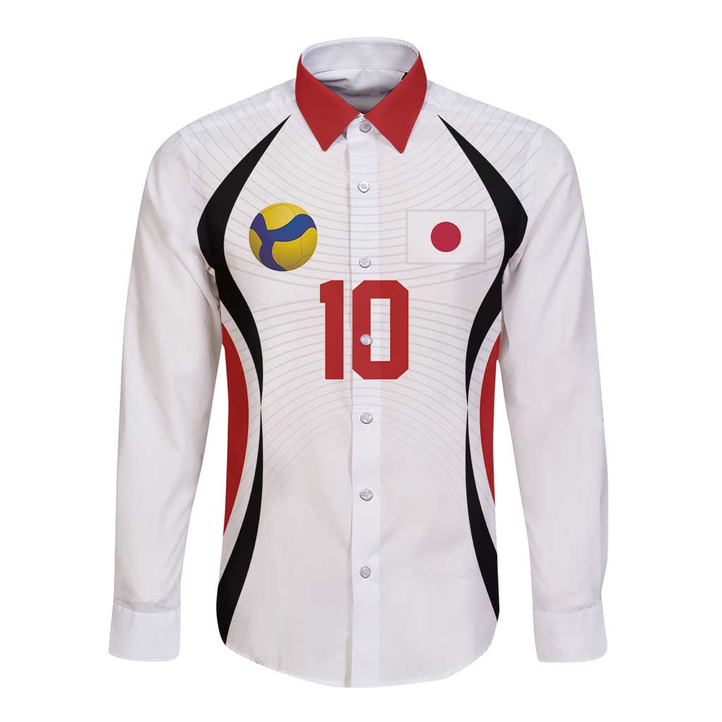 Custom Japan Volleyball Long Sleeve Button Shirt Sporty Style White Color