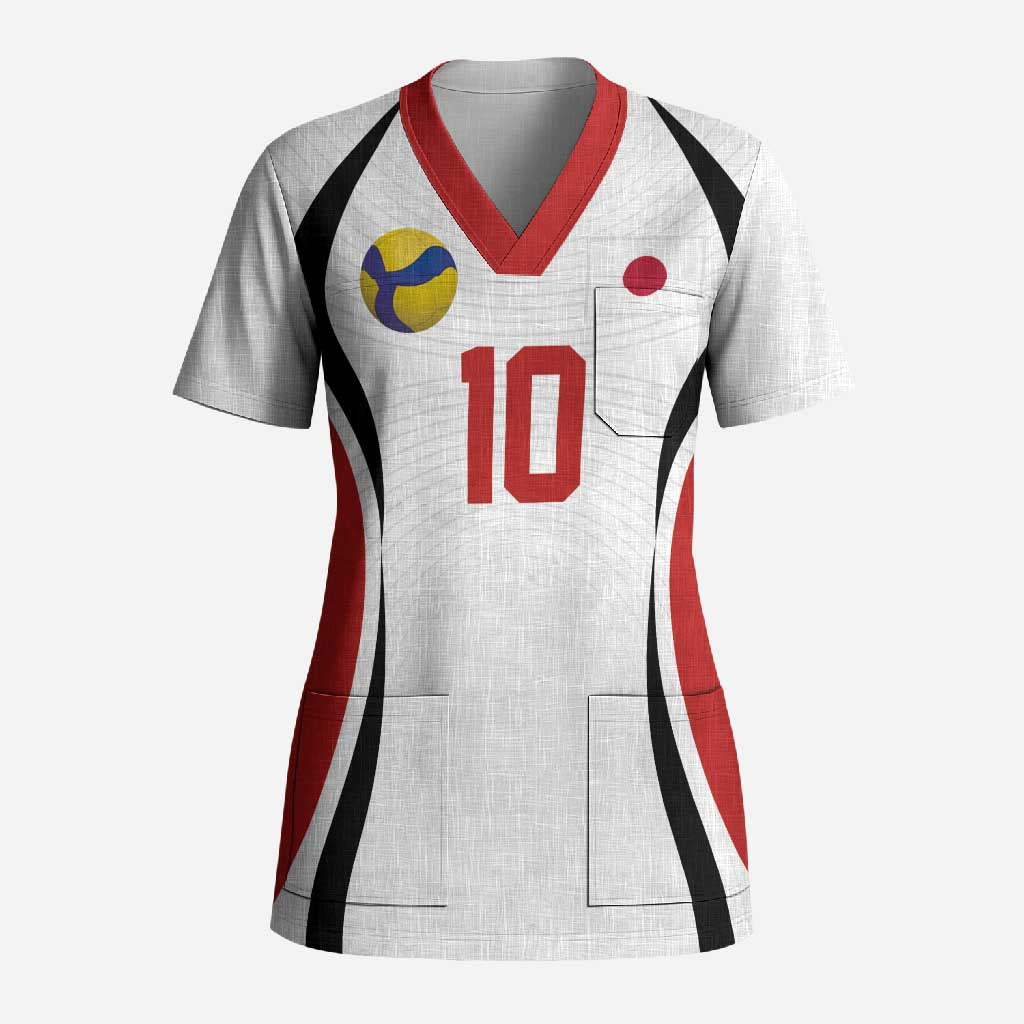 Custom Japan Volleyball Scrub Top Sporty Style White Color