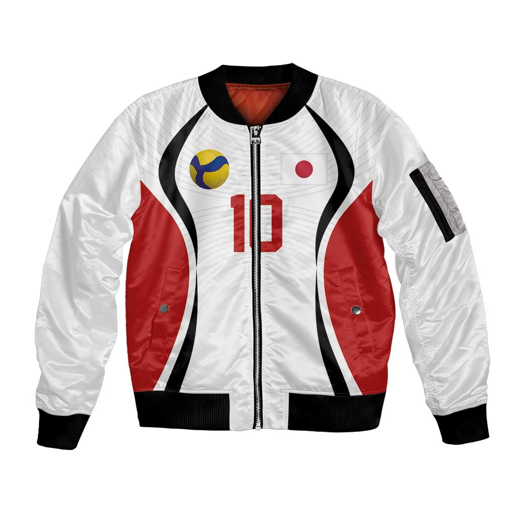 Custom Japan Volleyball Sleeve Zip Bomber Jacket Sporty Style White Color
