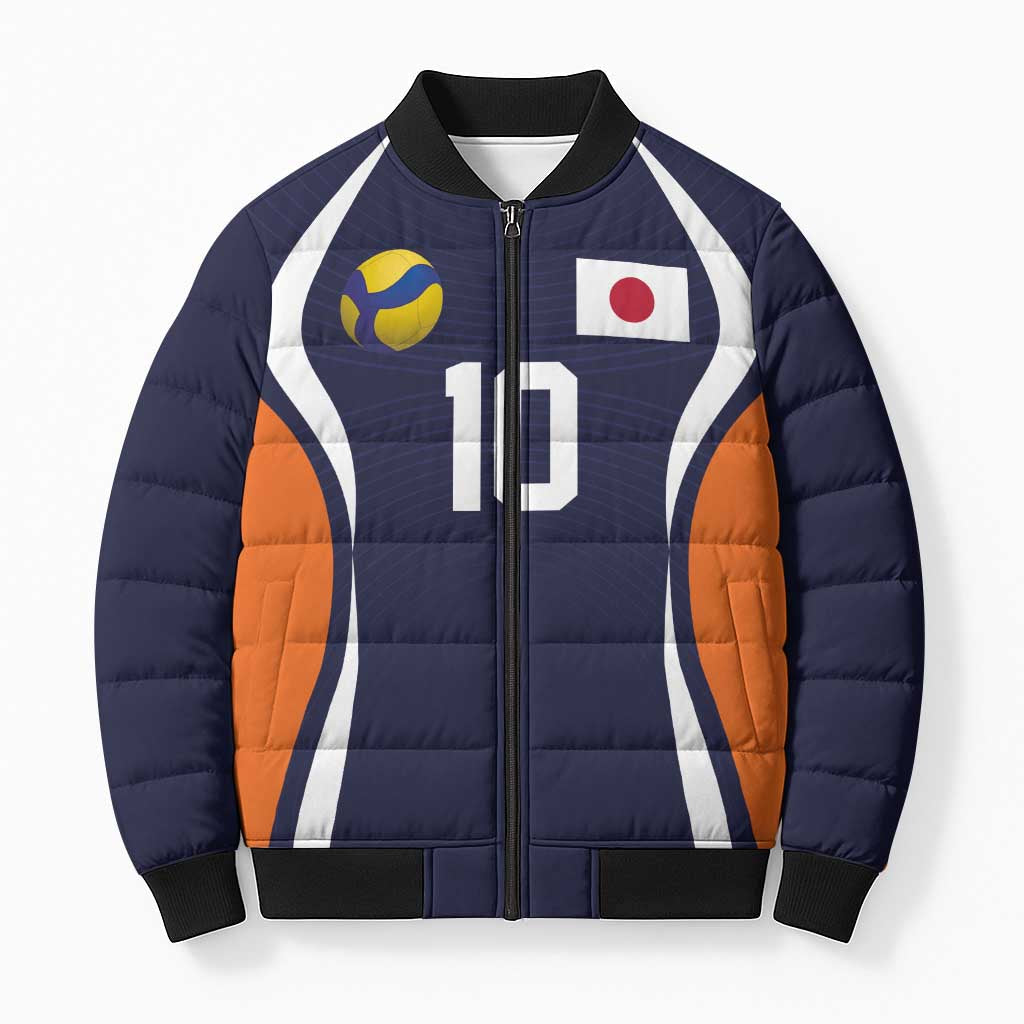 Custom Japan Volleyball Bomber Puffer Jacket Sporty Style Navy Color