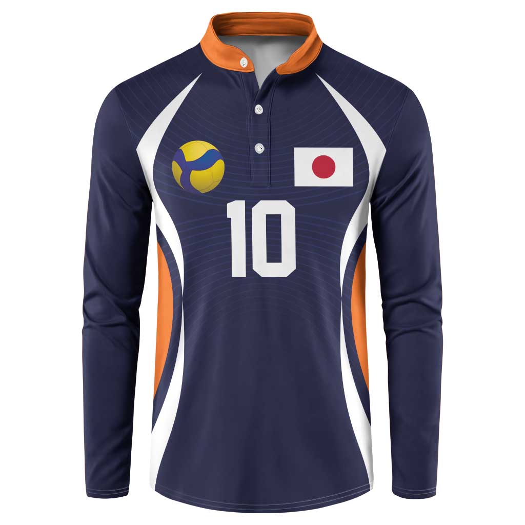 Custom Japan Volleyball Button Sweatshirt Sporty Style Navy Color