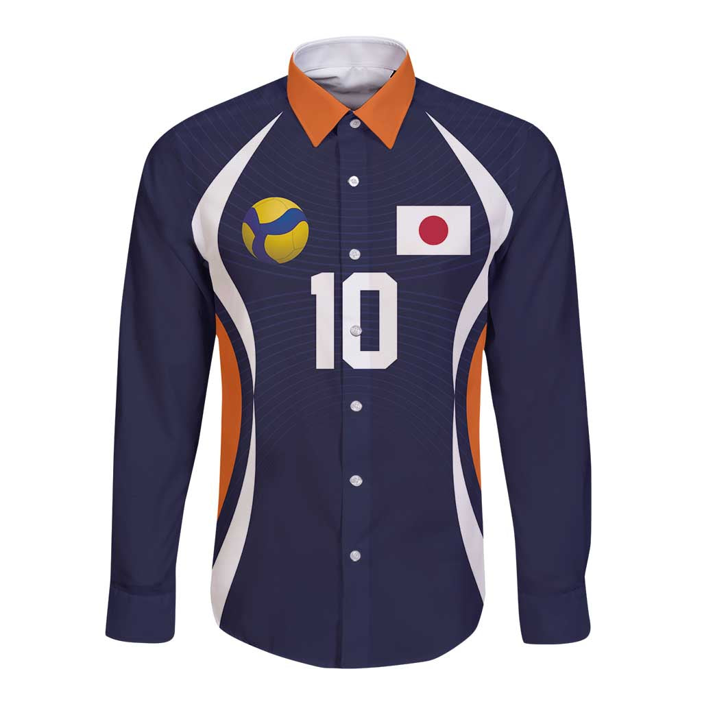 Custom Japan Volleyball Long Sleeve Button Shirt Sporty Style Navy Color