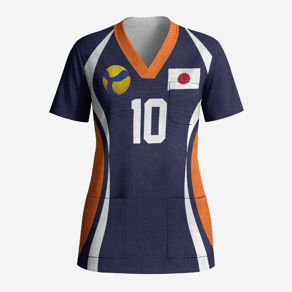 Custom Japan Volleyball Scrub Top Sporty Style Navy Color