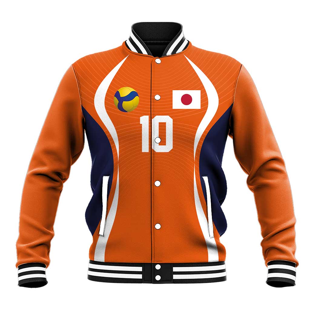 Custom Japan Volleyball Baseball Jacket Sporty Style Orange Color