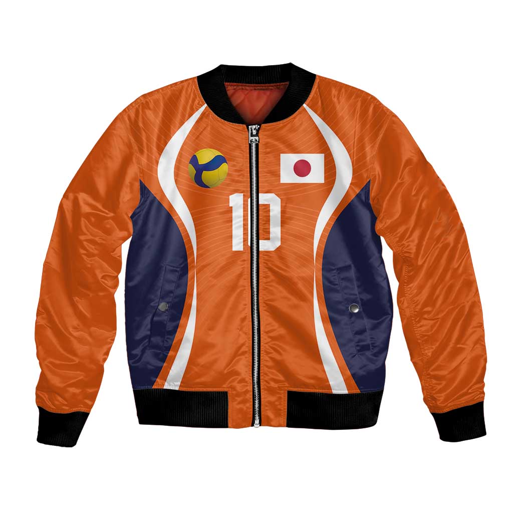 Custom Japan Volleyball Bomber Jacket Sporty Style Orange Color