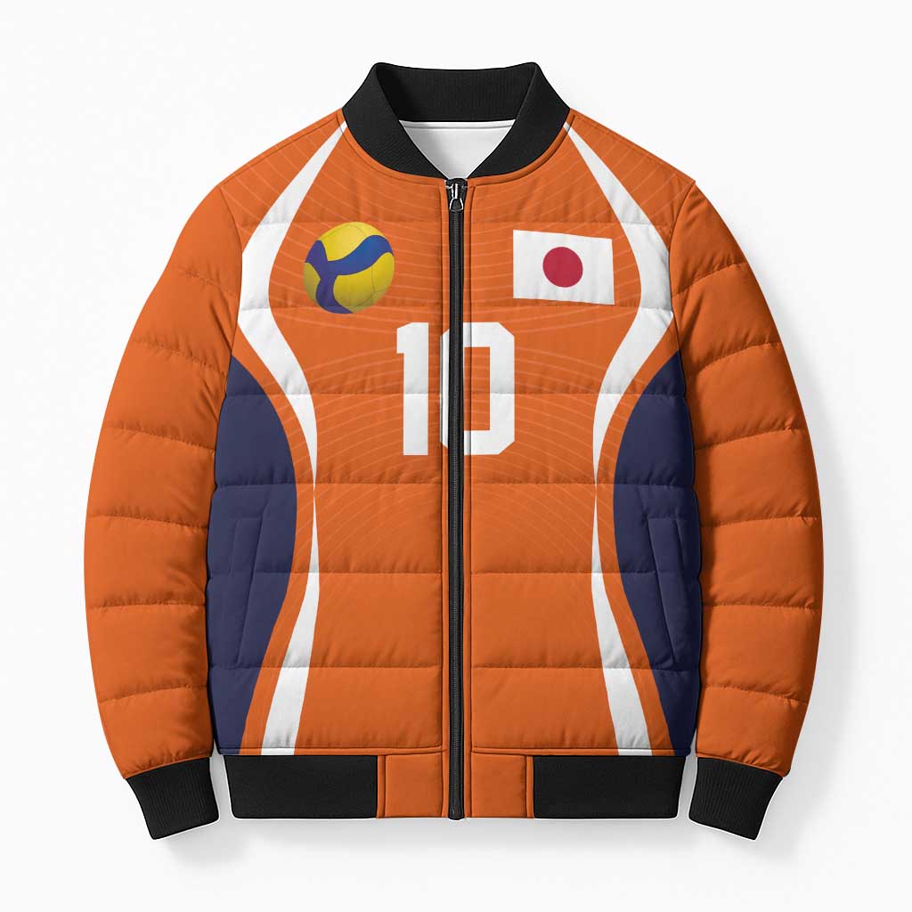 Custom Japan Volleyball Bomber Puffer Jacket Sporty Style Orange Color