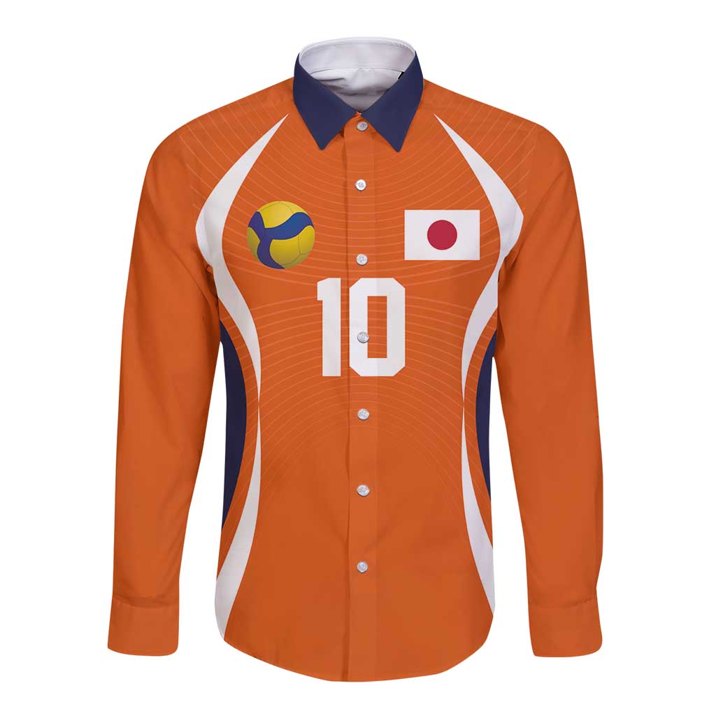 Custom Japan Volleyball Long Sleeve Button Shirt Sporty Style Orange Color