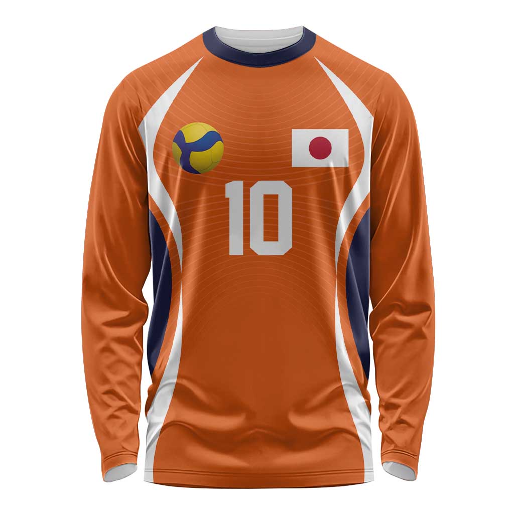 Custom Japan Volleyball Long Sleeve Shirt Sporty Style Orange Color