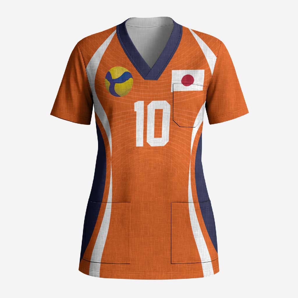 Custom Japan Volleyball Scrub Top Sporty Style Orange Color