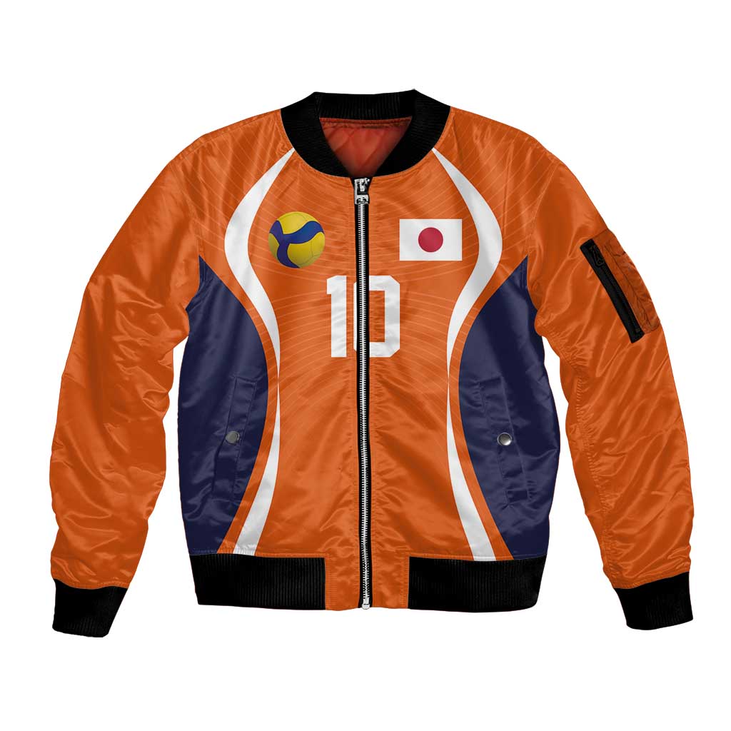 Custom Japan Volleyball Sleeve Zip Bomber Jacket Sporty Style Orange Color