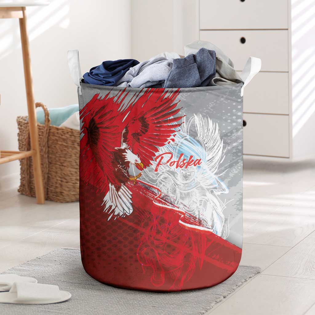 Poland Eagle and Winged Hussar Laundry Basket Grunge Sporty Style