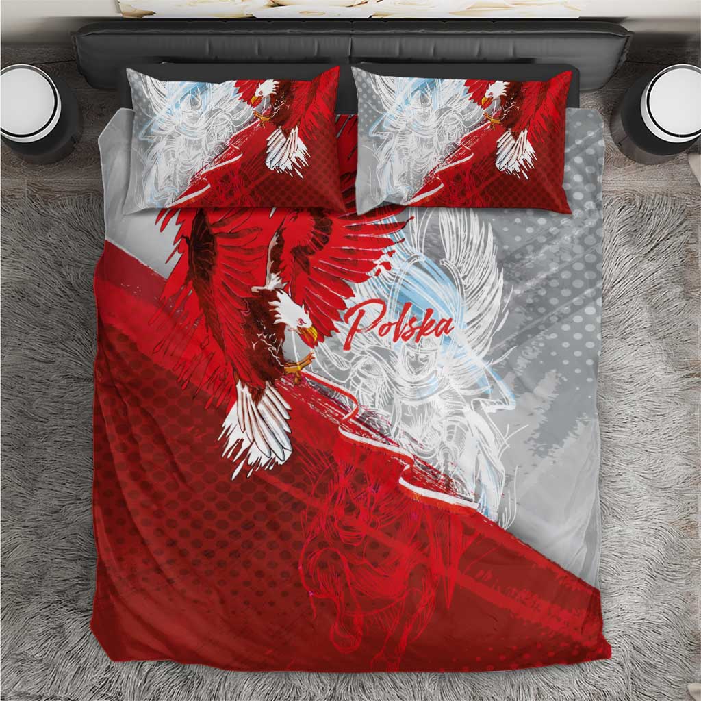 Poland Eagle and Winged Hussar Bedding Set Grunge Sporty Style