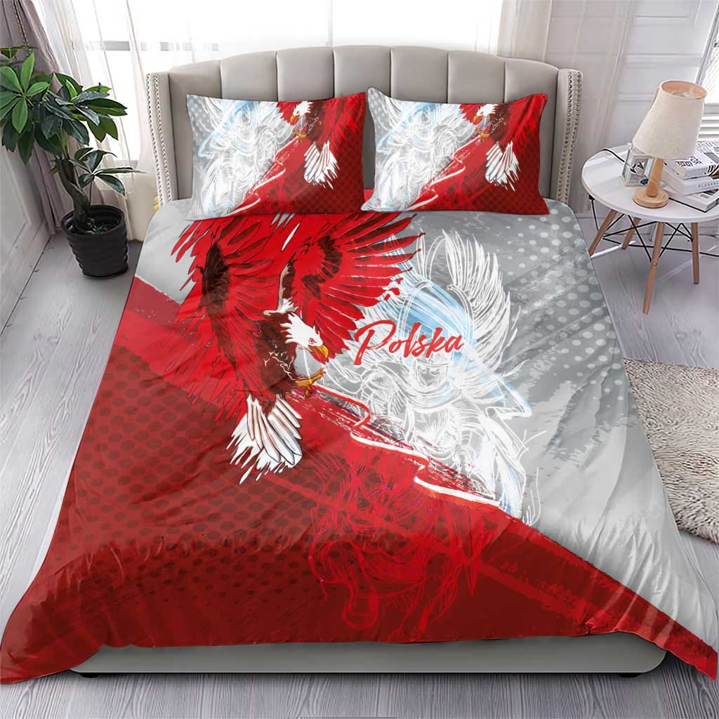 Poland Eagle and Winged Hussar Bedding Set Grunge Sporty Style