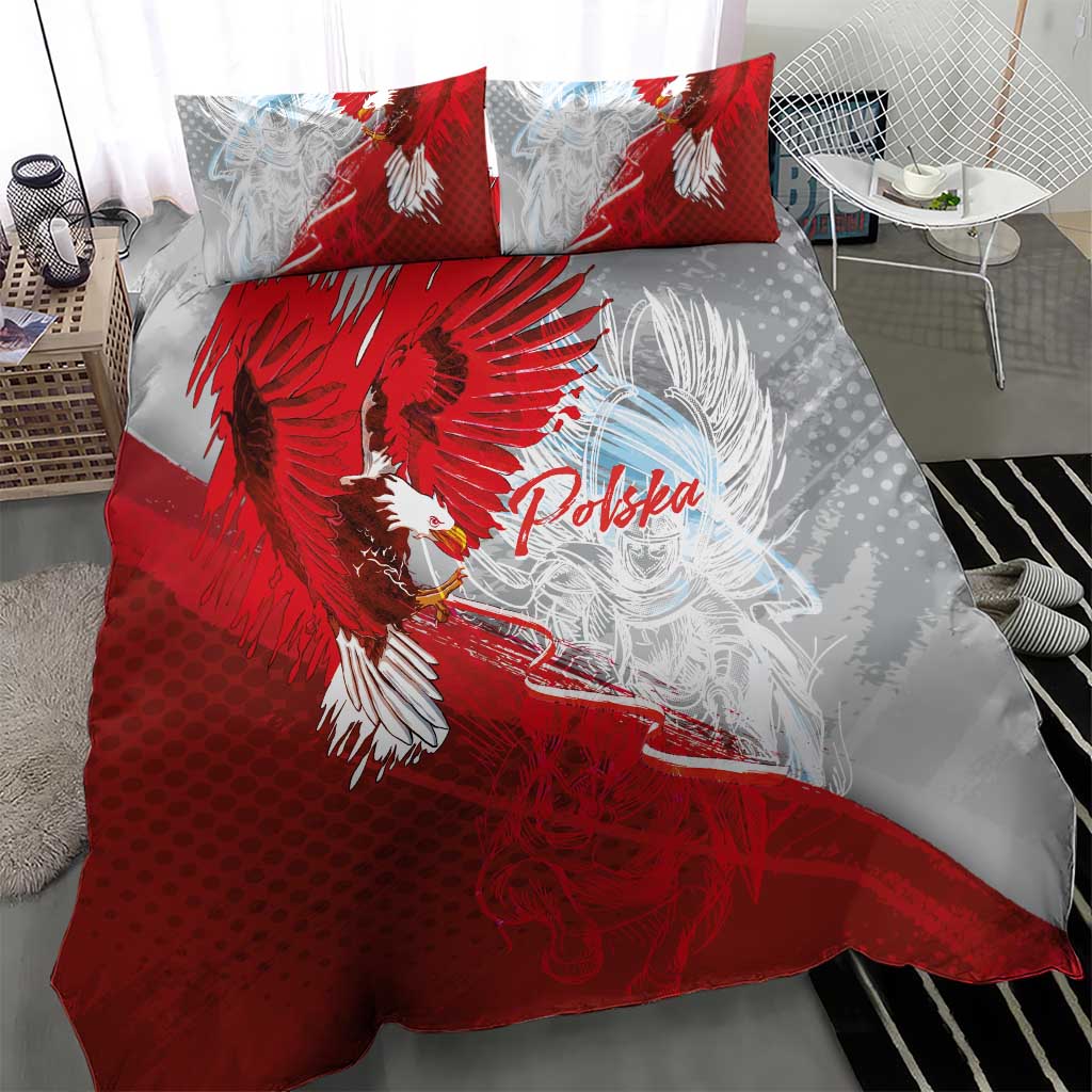 Poland Eagle and Winged Hussar Bedding Set Grunge Sporty Style