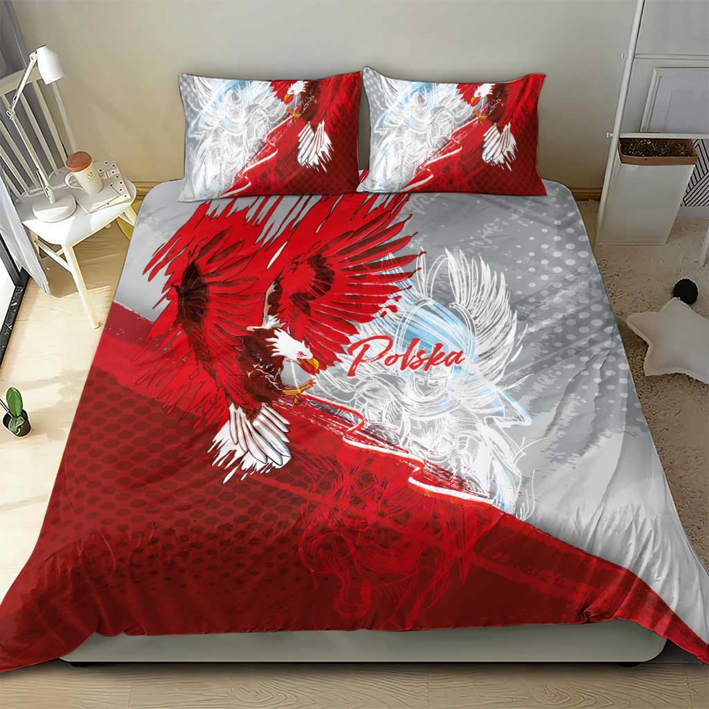 Poland Eagle and Winged Hussar Bedding Set Grunge Sporty Style
