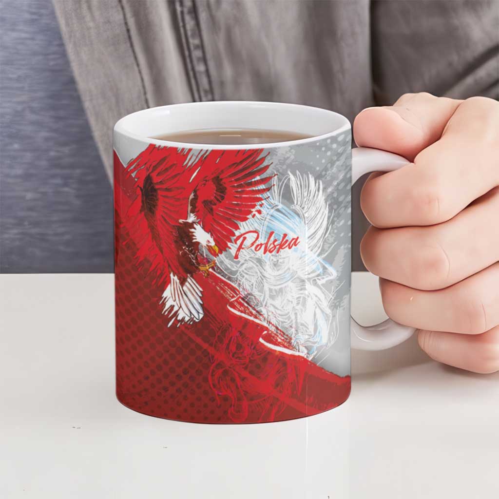 Poland Eagle and Winged Hussar Ceramic Mug Grunge Sporty Style