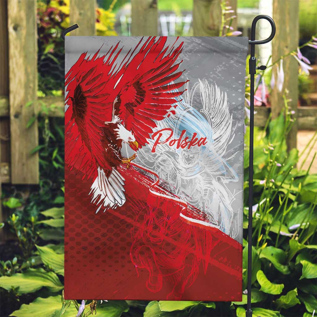 Poland Eagle and Winged Hussar Garden Flag Grunge Sporty Style